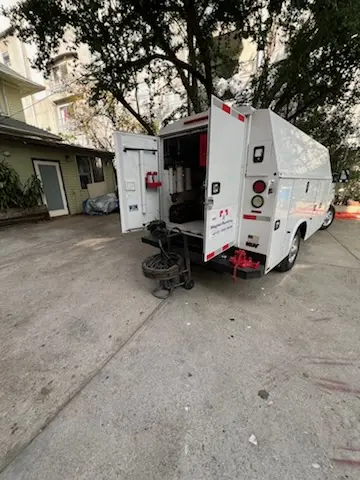 Magnet Plumbing service vehicle on-site for Sewer Line Repair in North Elba
